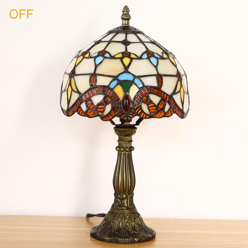 Tiffany Style Table Lamp, Baroque Style Stained Glass Lamp, 8 Inch Small Antique Lamp, for Bedside Nightstand Bedroom Living Room Home…