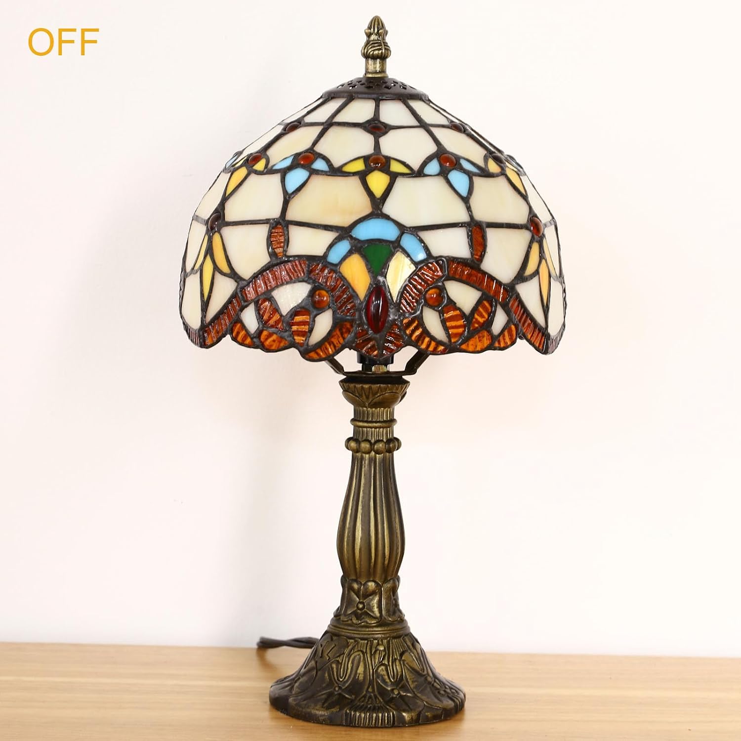 Tiffany Style Table Lamp, Baroque Style Stained Glass Lamp, 8 Inch Small Antique Lamp, for Bedside Nightstand Bedroom Living Room Home…
