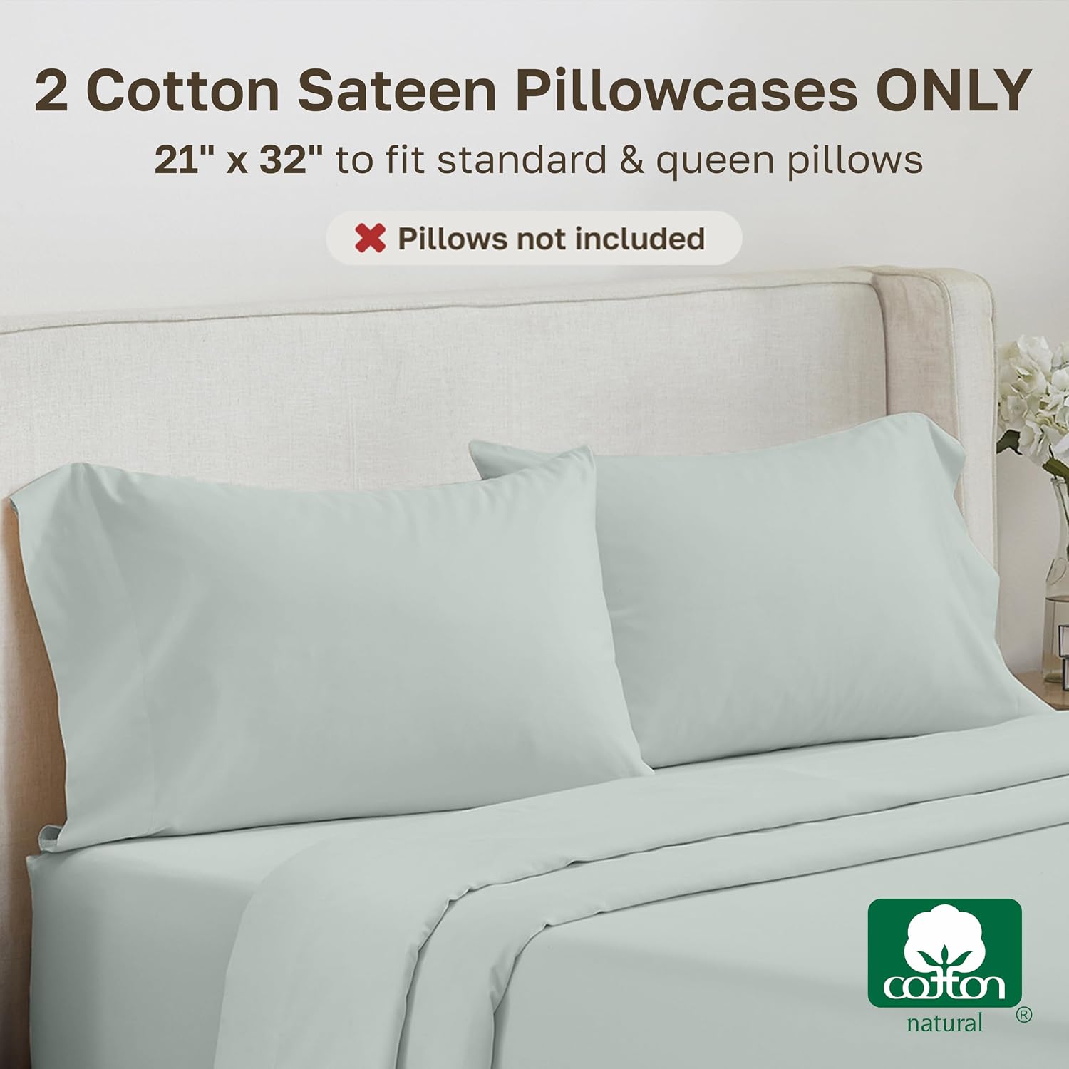 CALIFORNIA DESIGN DEN Soft & Silky 500 Thread Count 100% Cotton is Cool & Smooth, Pillowcases Standard Set of 2 Fits Standard & Queen…