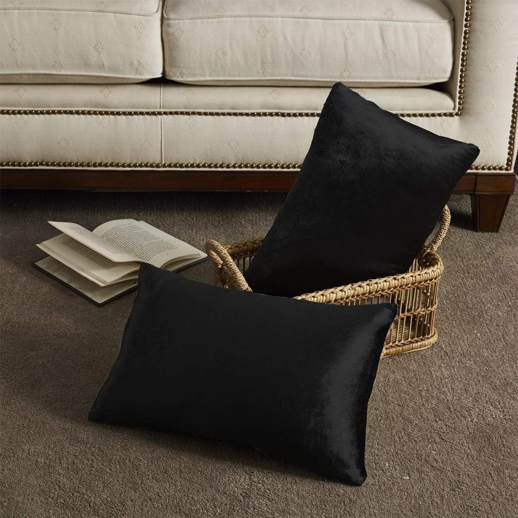 GIGIZAZAFocusingonhomedecoration GIGIZAZA Black Velvet Pillow Covers 12x20, Decorative Lumbar Throw Pillows Modern Covers Small Solid Living…