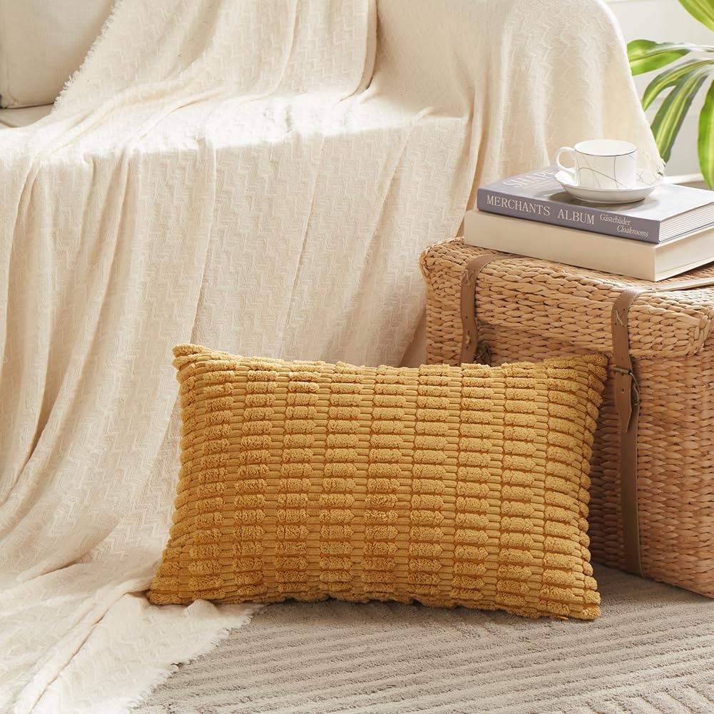Fancy Homi Decorative Throw Pillow Covers for Bed Couch Bedroom Bench, Soft Lumbar Corduroy Solid Pillow Case, Rustic Farmhouse Boho Room…