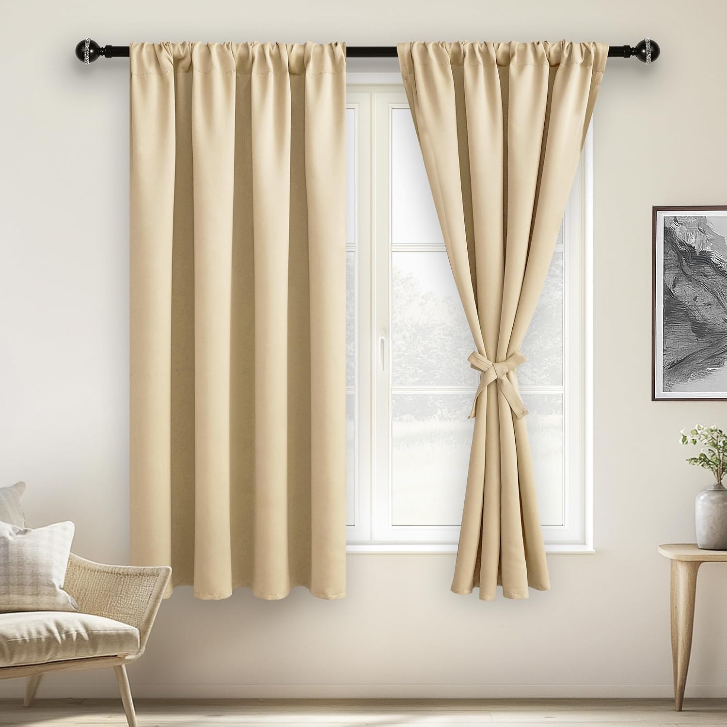 Jiuzhen Blackout Curtains for Bedroom– Thermal Insulated, Noise Reducing Room Darkening Privacy Drapes for Living Room, Set of 2 Panels with…