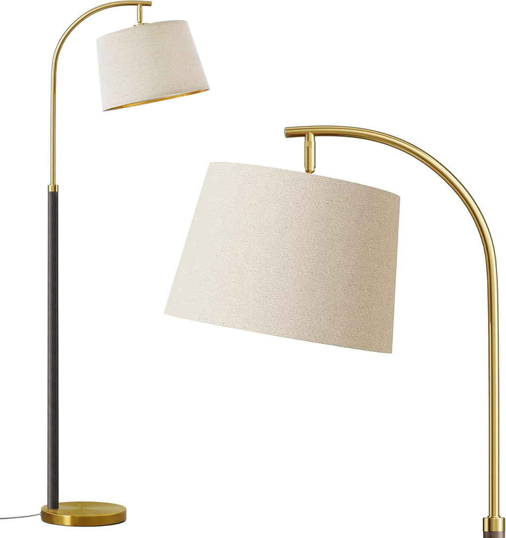 G-SAFAVA 63" Wood Floor Lamps for Living Room with Foot Switch Arc Tall Standing Lamp for Bedroom Mid Century Modern Corner Gold Floor…