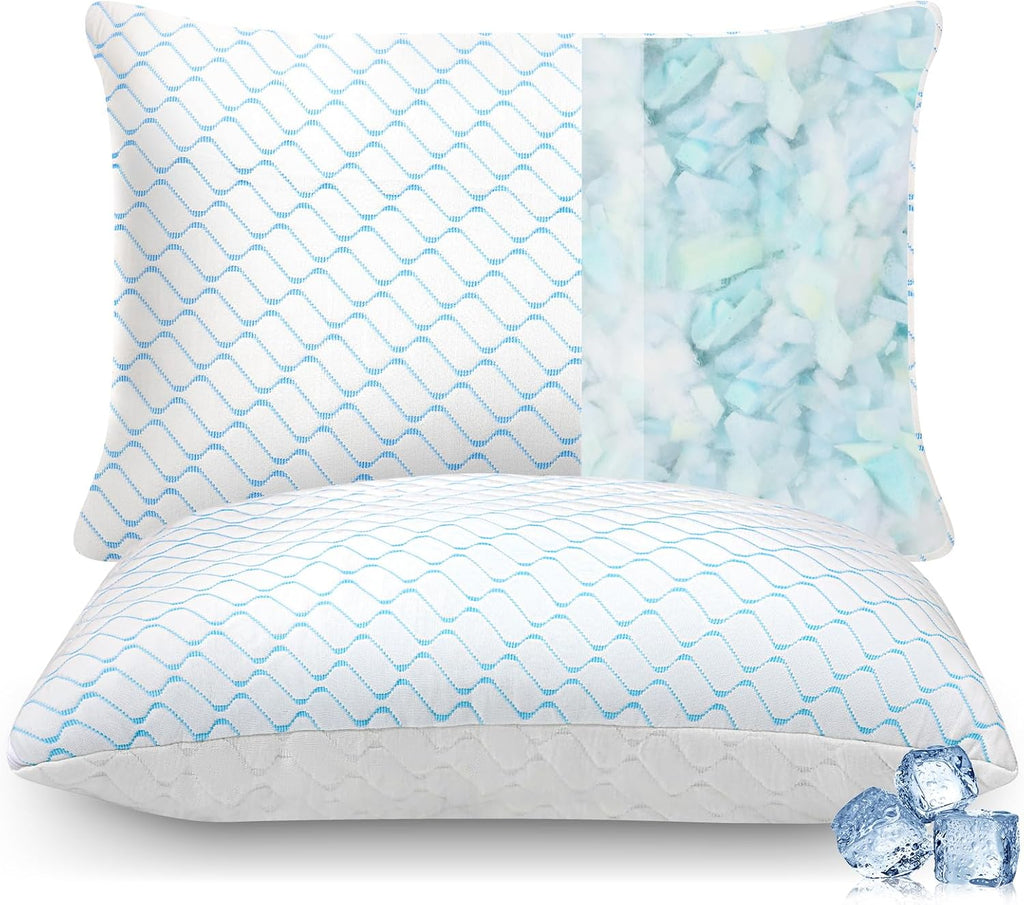 Shredded Memory Foam Pillows King Size Set of 2, Cooling Pillow with Washable Removable Cover, Adjustable Firm Bed Pillows for Side Back…