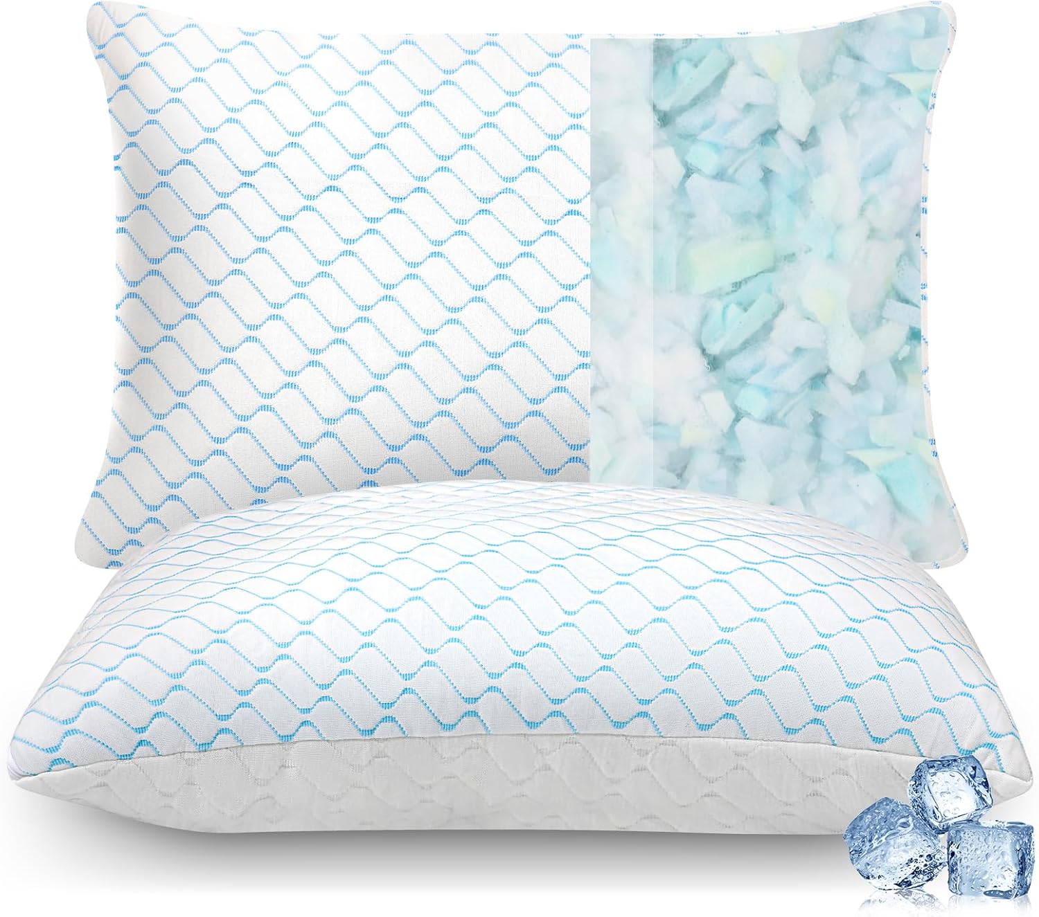 Shredded Memory Foam Pillows Queen Size Set of 2, Cooling Pillow with Washable Removable Cover, Adjustable Firm Bed Pillows for Side Back…