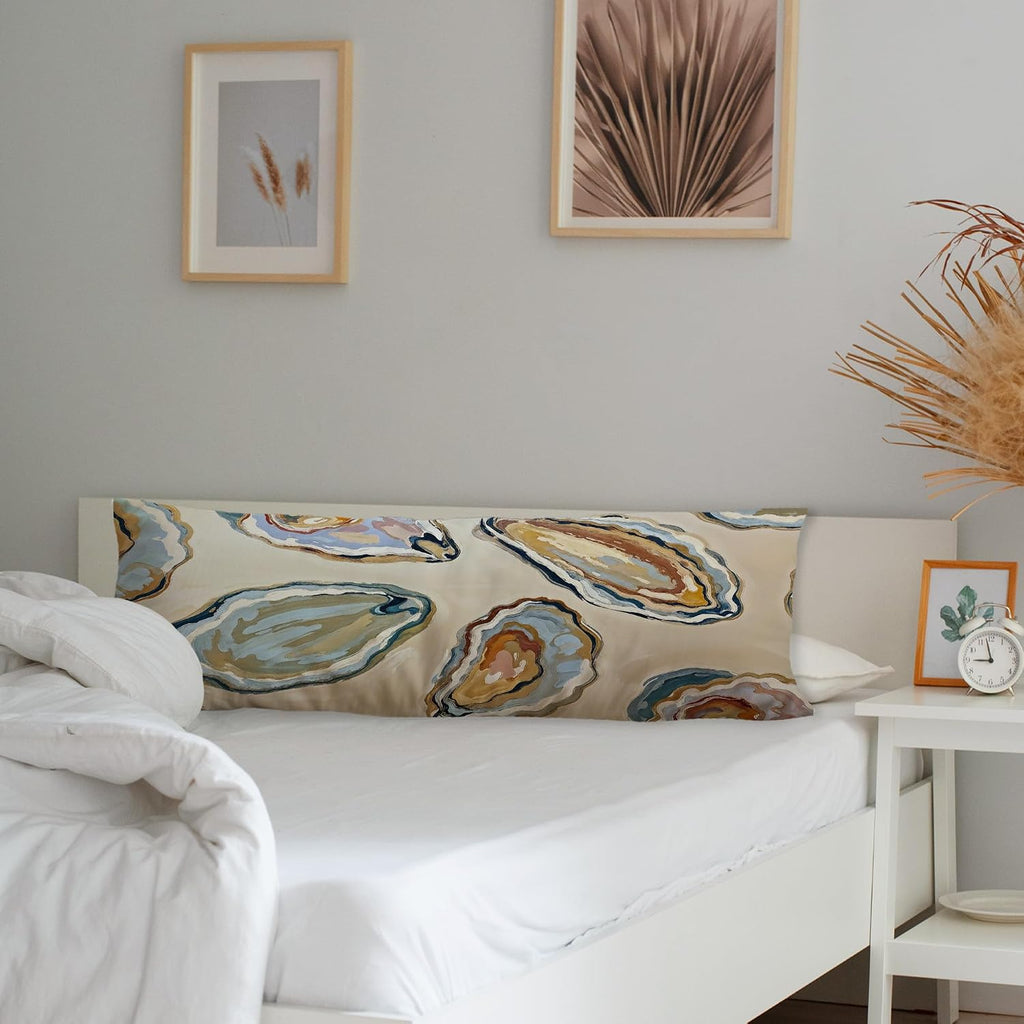 Coastal Beach Oyster Body Pillow Covers 20x54, Beachy Room Decor Aesthetic, Retro Nautical Ocean Oyster Shell Long Body Pillow Case Cover…