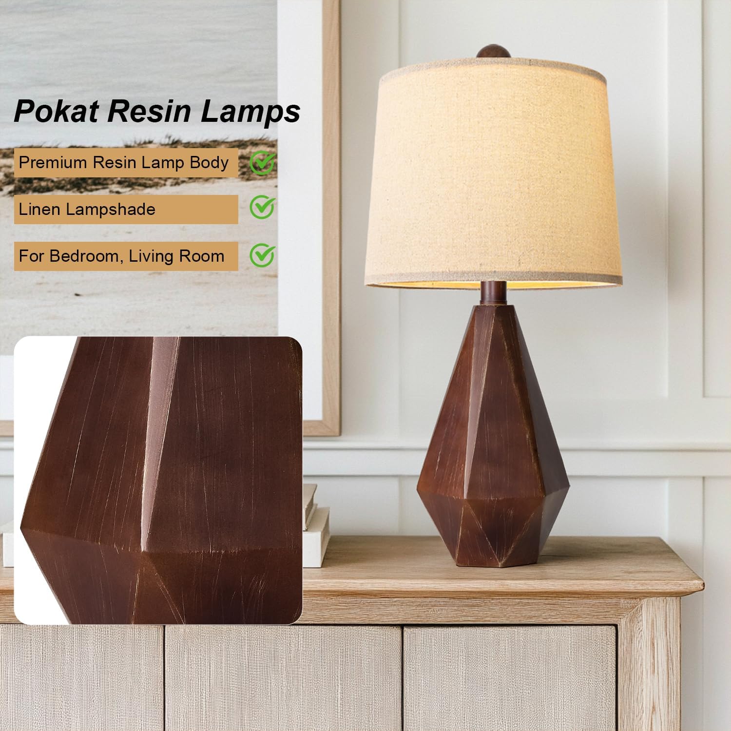 PoKat 20.25" Farmhouse Table Lamps Set of 2 for Night Stands, Vintage Bedside Lamps for Bedroom Living Room, Modern Bedroom Lamps for End…