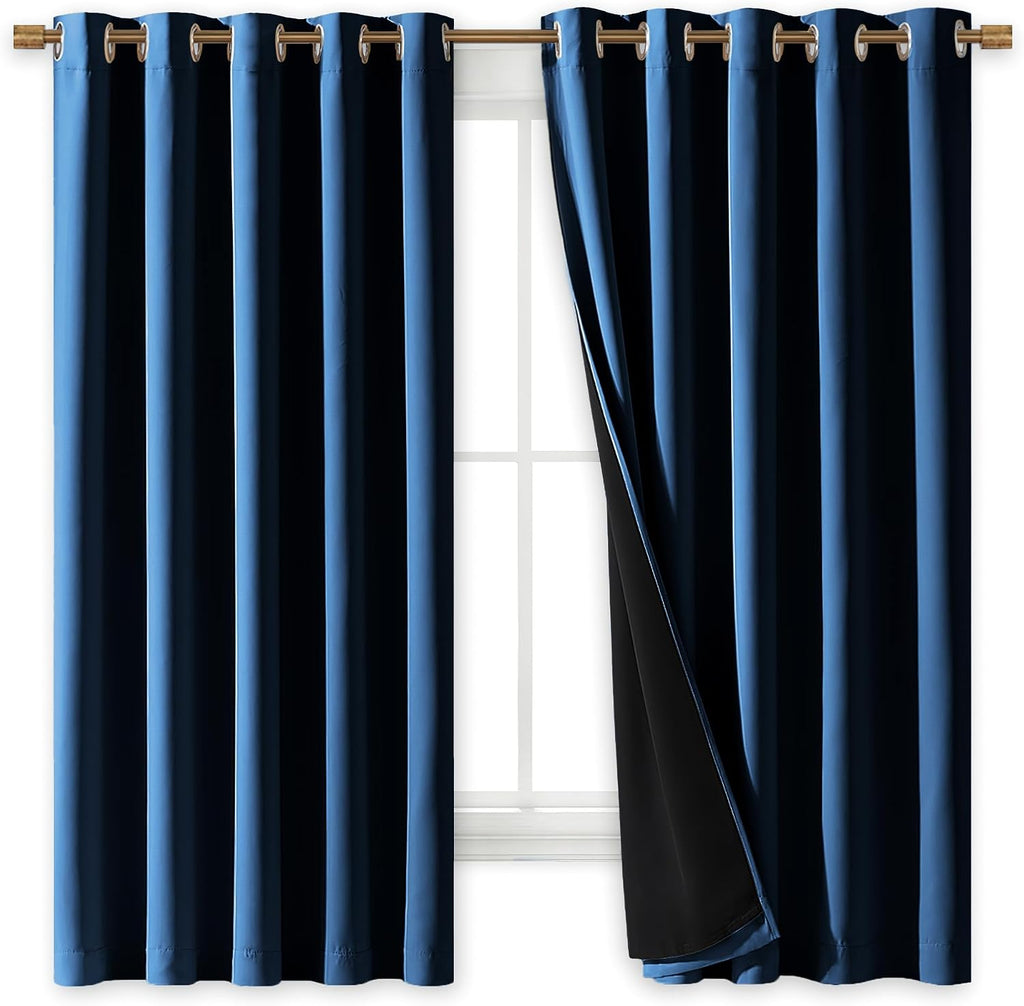 Nicetown 100% Blackout Curtains with Black Liners, Thermal Insulated Full Blackout 2-Layer Lined Drapes, Energy Efficiency Window Draperies…