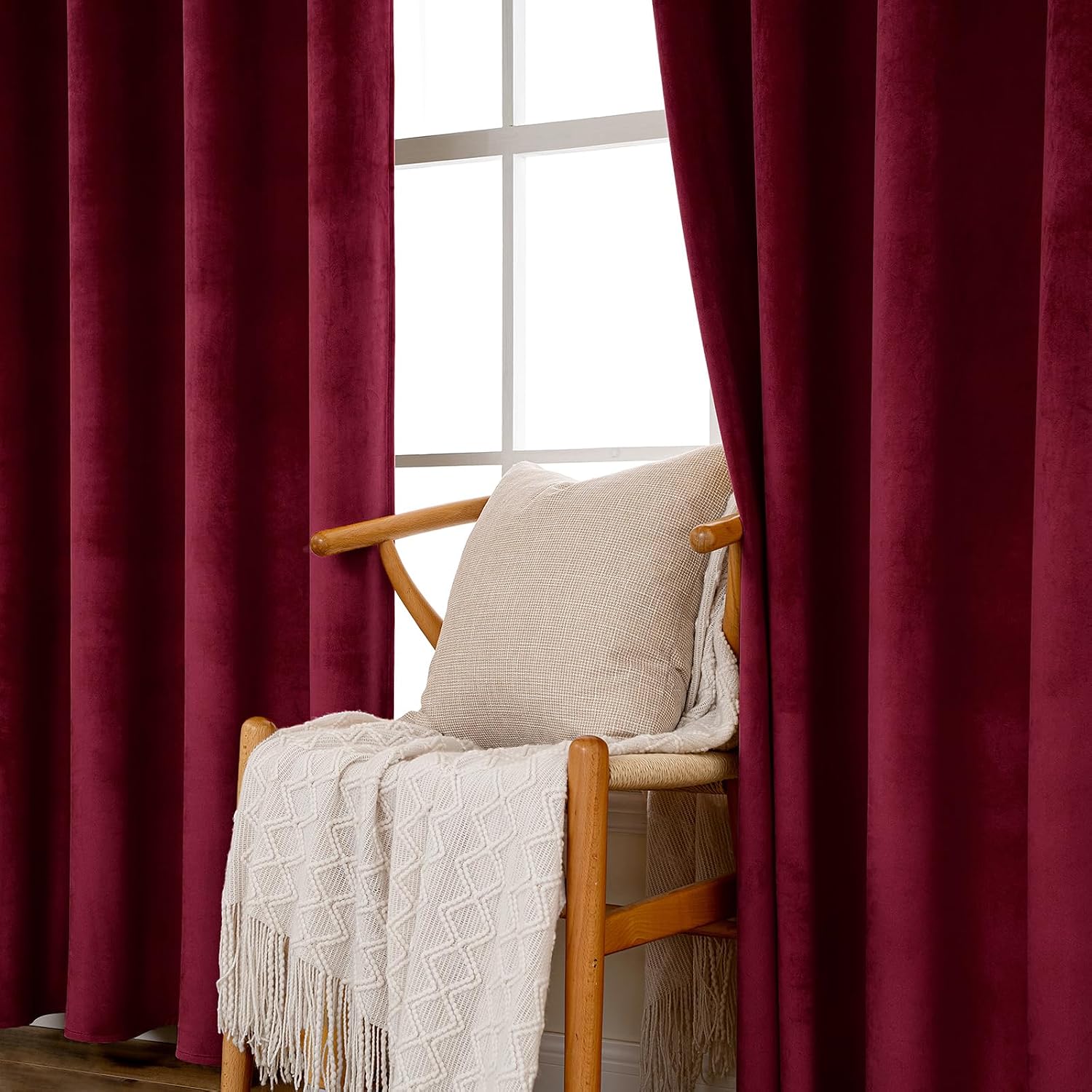 MIULEE Christmas Burgundy Velvet Curtains Solid Soft Red Blackout Curtain Grommet Top Thermal Soundproof Room Darkening…