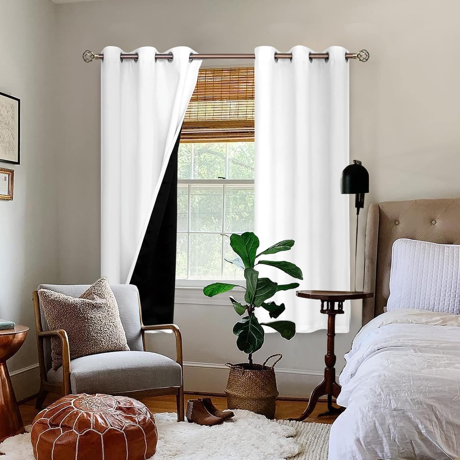 BGment Thermal Insulated 100% Blackout Curtains for Bedroom with Black Liner, Double Layer Full Room Darkening Noise Reducing Grommet Curta…