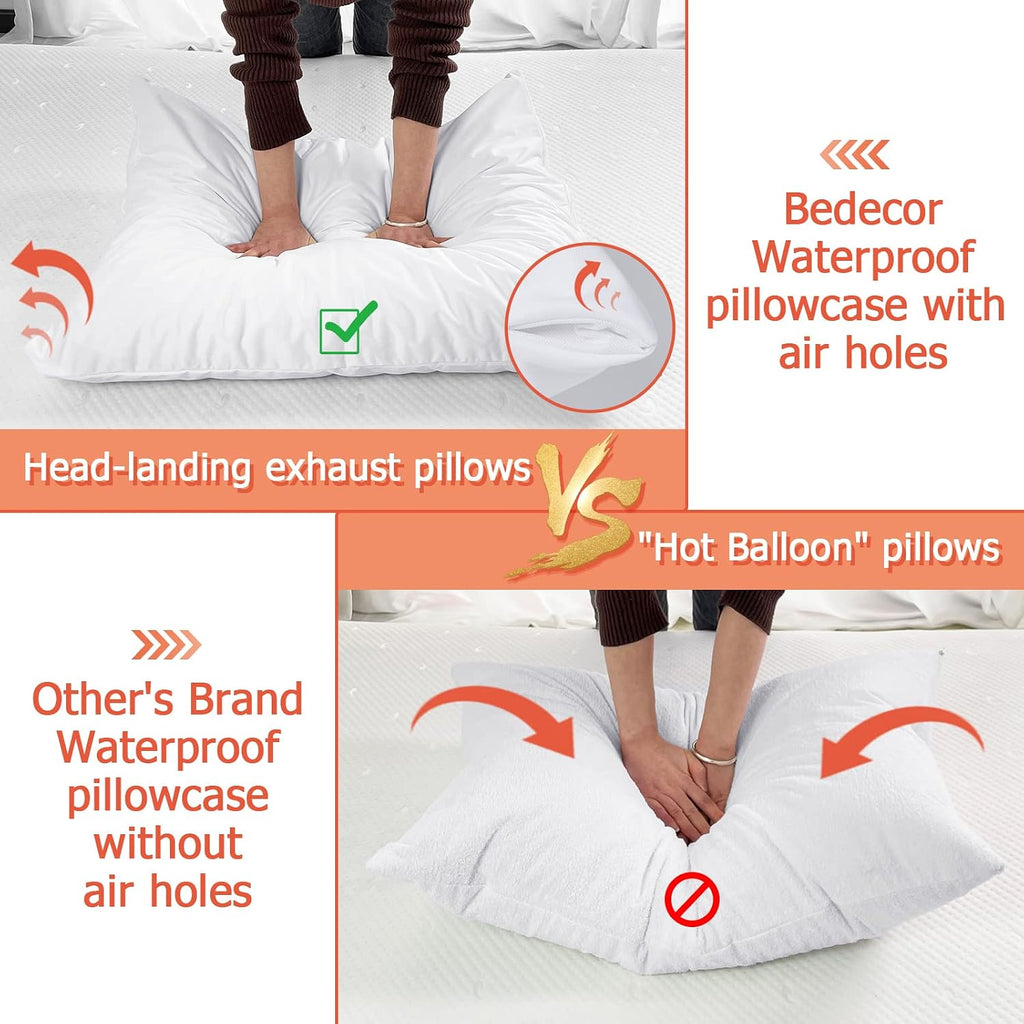 Bedecor Queen Pillow Protector with Zipper 2 Pack, Waterproof Pillow Covers Encasement Smooth Dust Proof with Breathable Holes Allow Air…