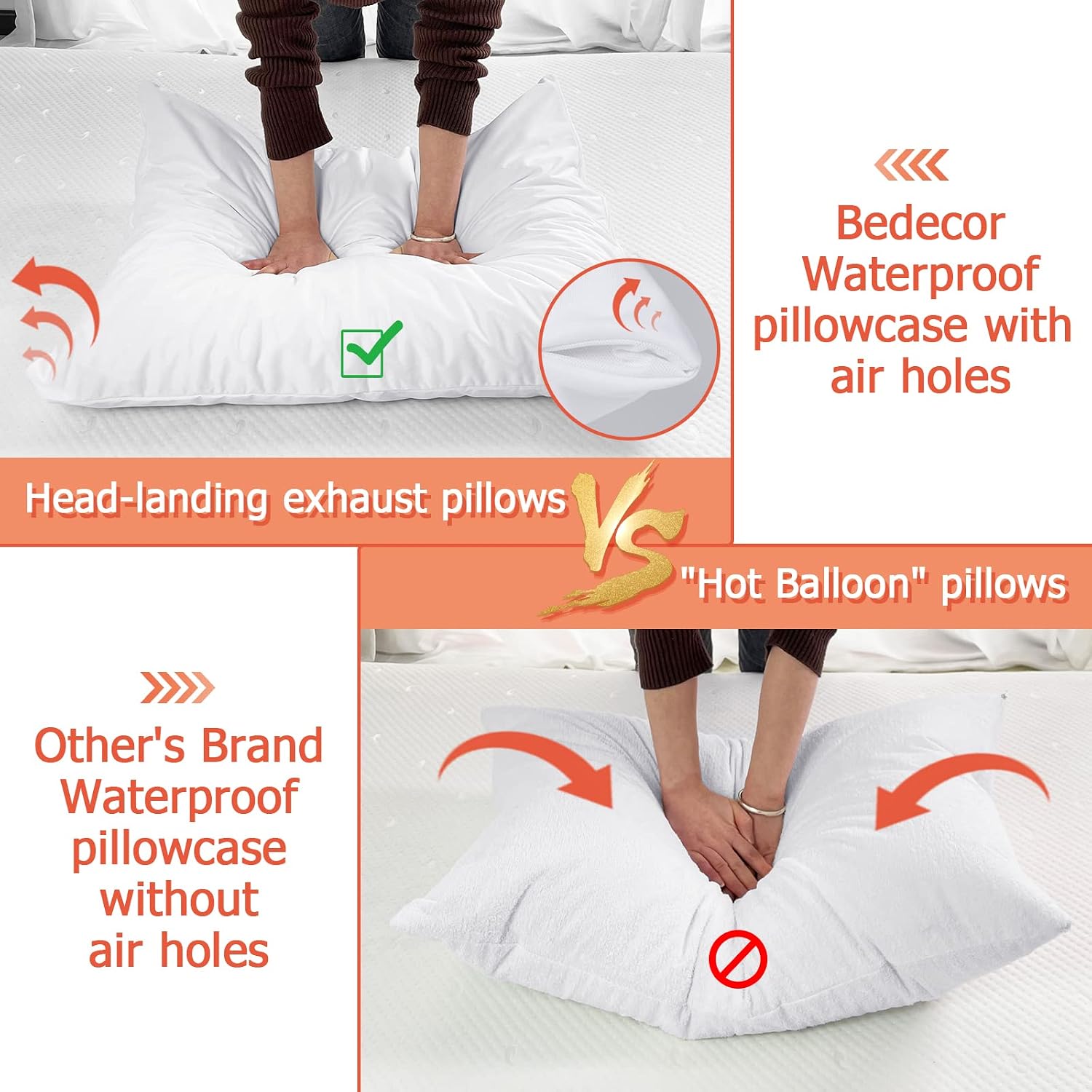 Bedecor Queen Pillow Protector with Zipper 2 Pack, Waterproof Pillow Covers Encasement Smooth Dust Proof with Breathable Holes Allow Air…