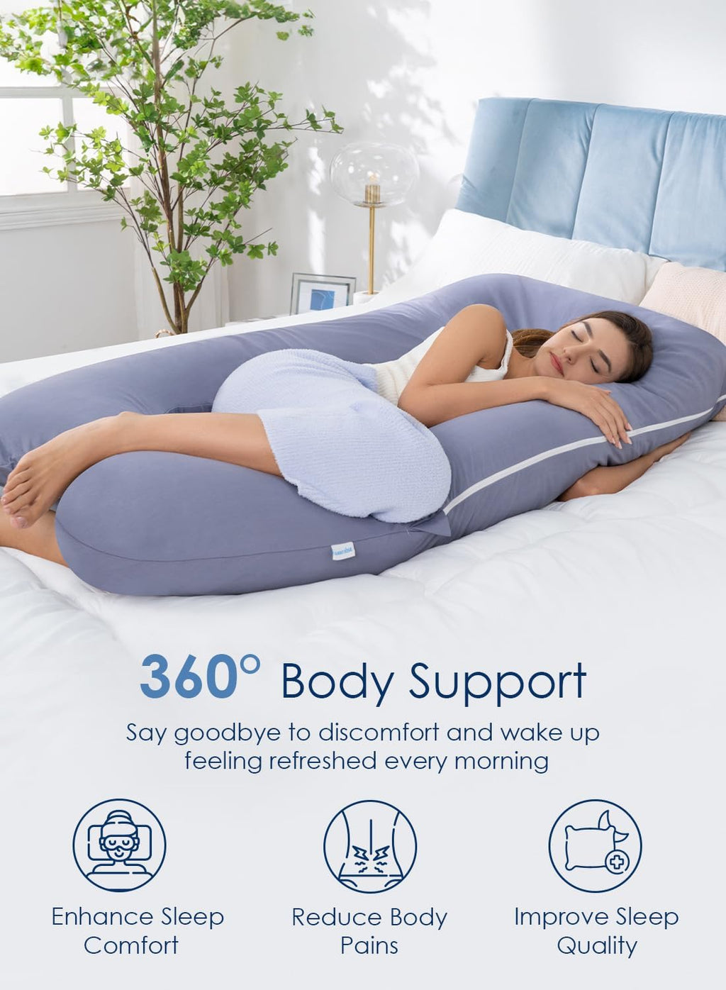 QUEEN ROSE Pregnancy Pillows, 60 Inch Cooling U Shaped Body Pillow for Sleeping, Extra Long Maternity Pillow for Pregnant Women, Body…