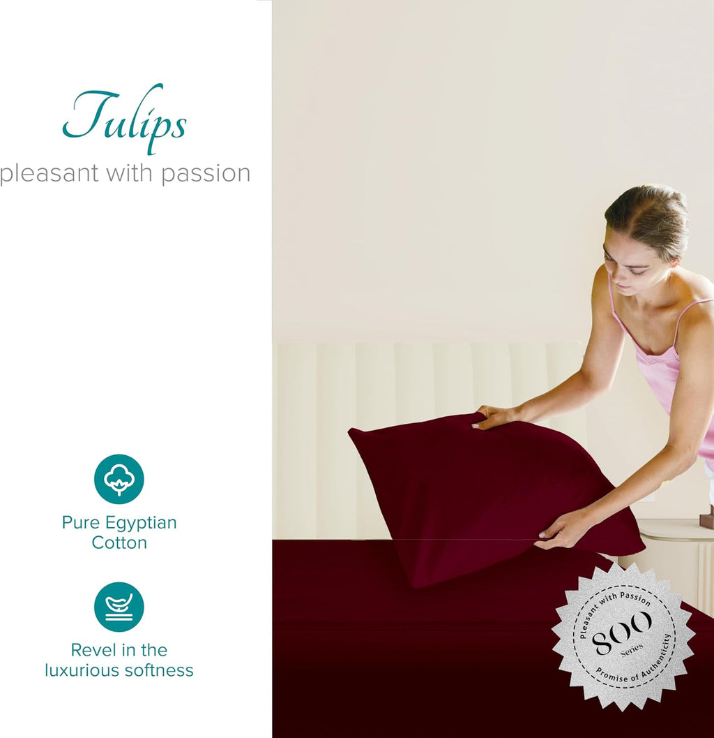 Carressa Linen Luxury Egyptian Cotton King Pillow Cases Set of 2-800 Series Tulips Collection Pillowcases for Sleeping (Burgundy), Soft…