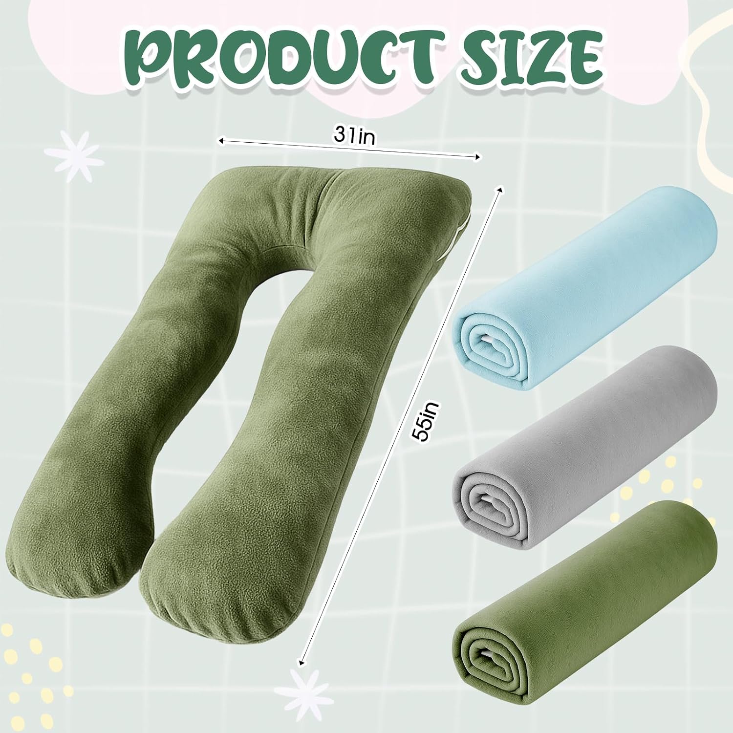 Hahafelt 3 Pcs U-Shaped Pregnancy Pillow Cover, Cotton Maternity, Soft Breathable Fit for 55"x31" Body Pillow(Forest, Crystal Velvet)