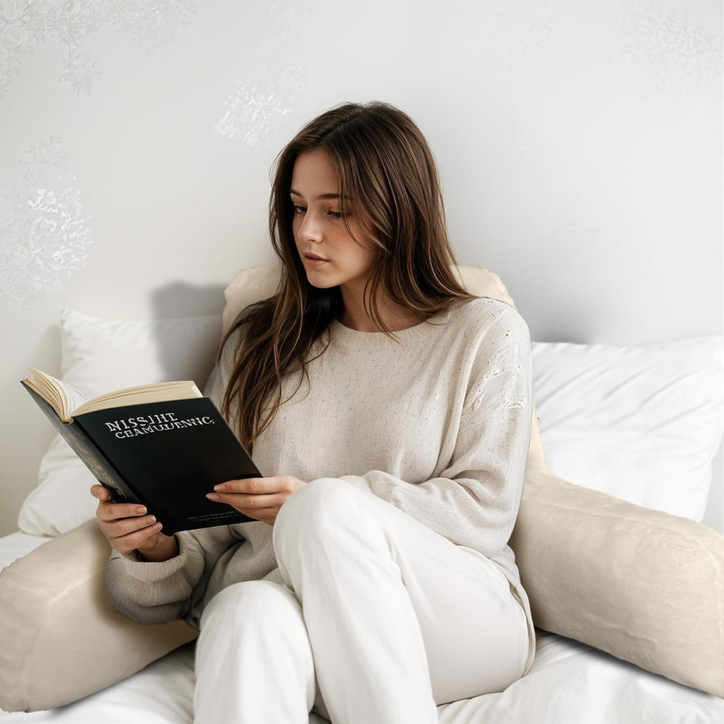 OAISZ Reading Pillow for Sitting in Bed Adult, Reading Pillow with Shredded Memory Foam, Bed Pillow with Faux Fur Washable Cover, Back…