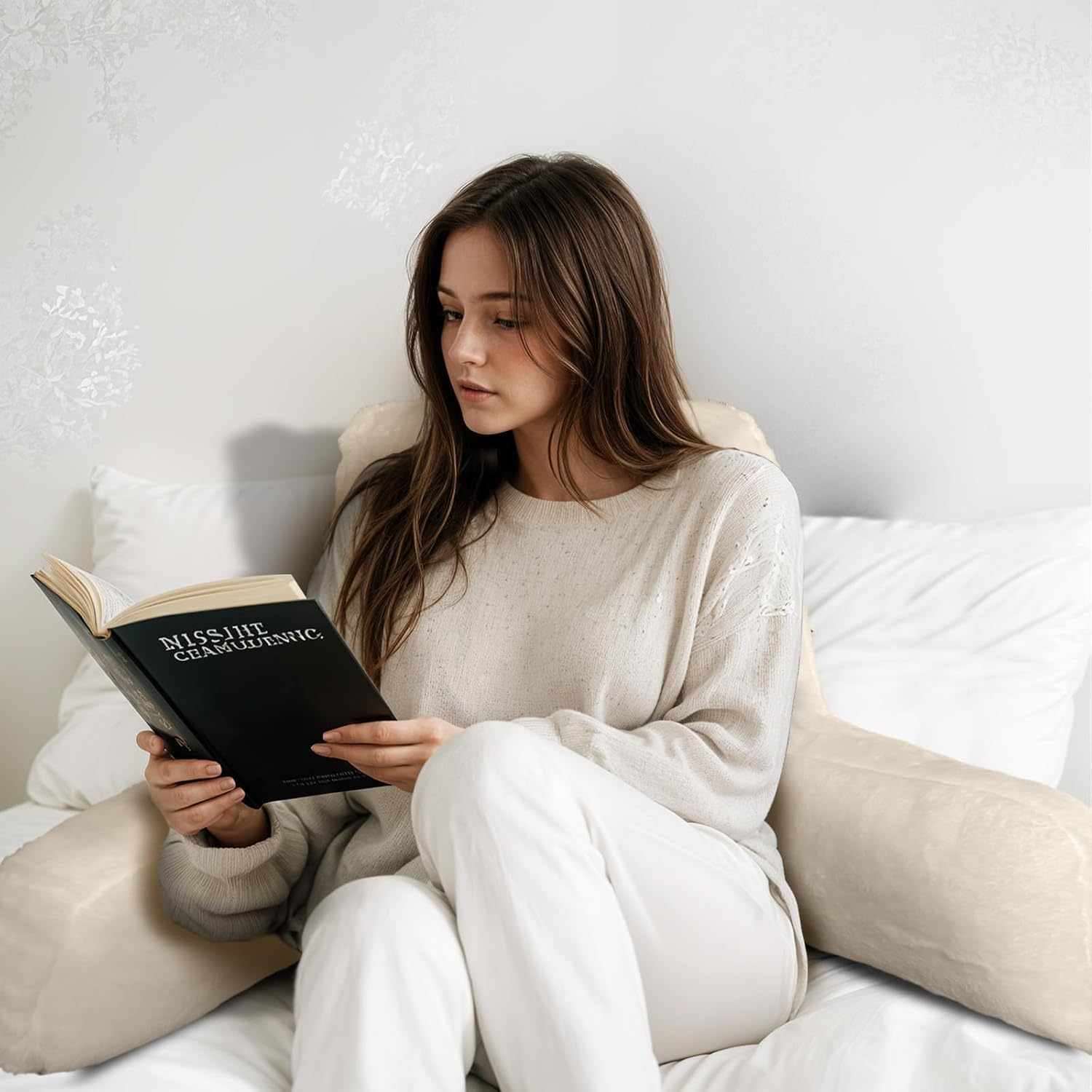 OAISZ Reading Pillow for Sitting in Bed Adult, Reading Pillow with Shredded Memory Foam, Bed Pillow with Faux Fur Washable Cover, Back…