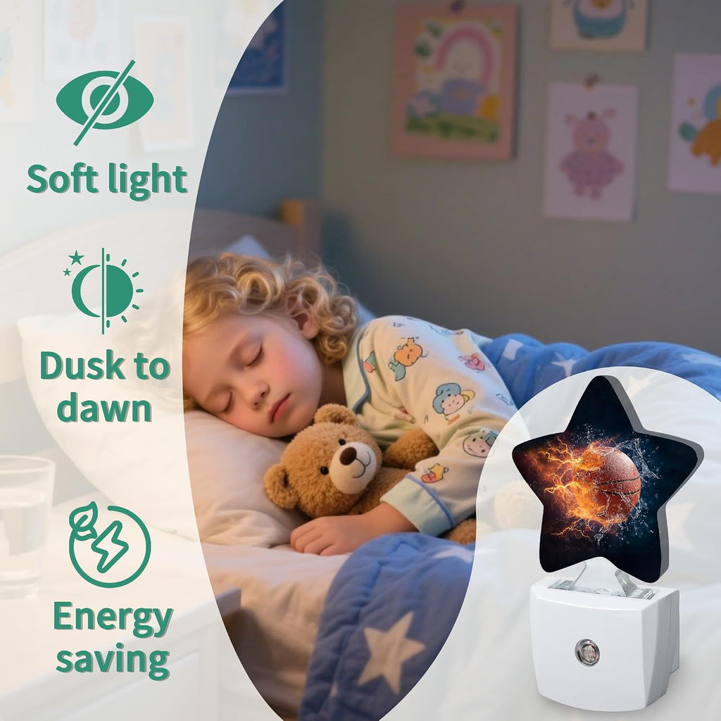 Star Night Light Plug in, Basketball Dusk to Dawn Sensor Night Light, Soft Glow Lamp for Kids Bedroom Nursery Hallway Bathroom, Energy…