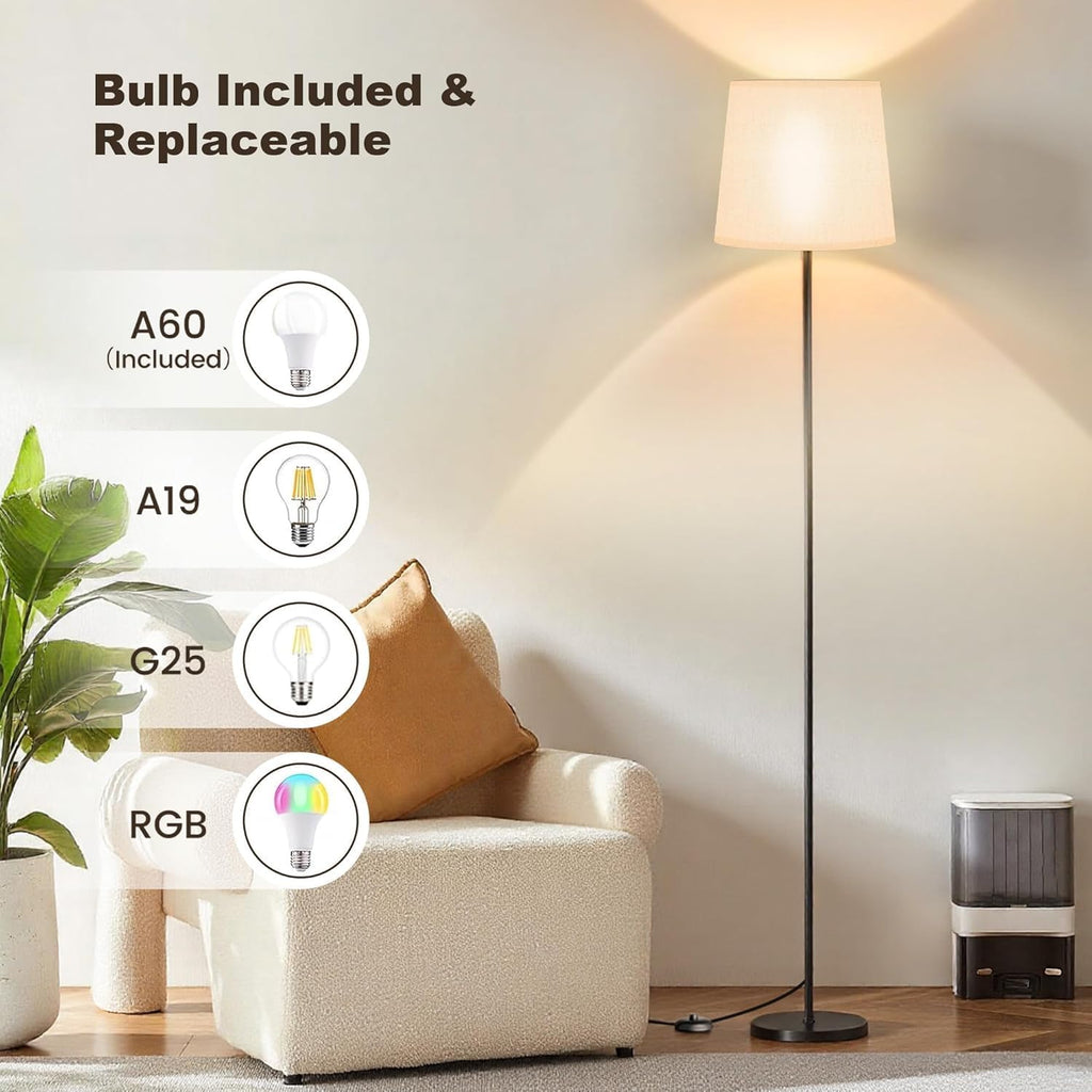 Sibrille Floor Lamp with White Shade, 62" LED Dimmable Standing Lamp with Foot Switch, Color Options, 9W E26 Bulb Included, Modern Reading…