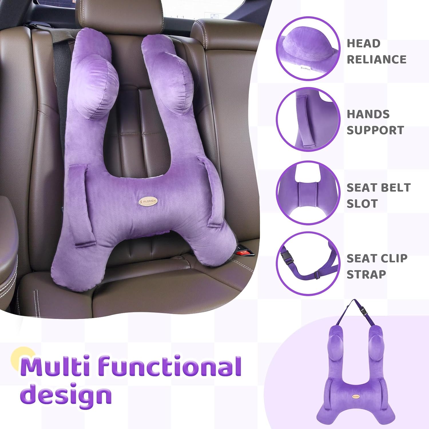 FLORICH Kids Travel Pillow, Car Sleeping Travel Pillow for Kids, Washable H-Shaped Pillow for Adults and Children to Support Head and…