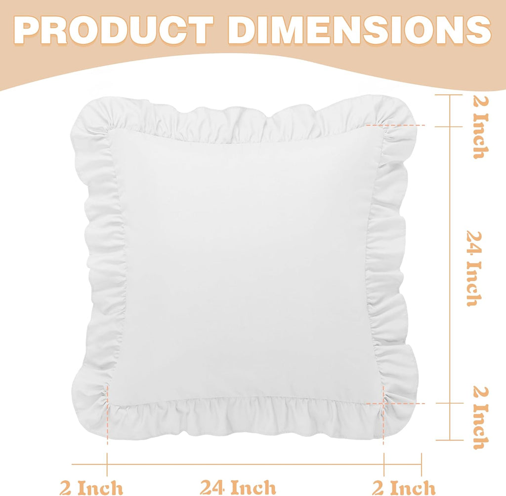 KKJIAF Ruffle Pillow Cases 24x24 Inches, White Square Ruffled Pillow Covers Set of 2, Microfiber Wrinkle Resistant Pillow Shams with…