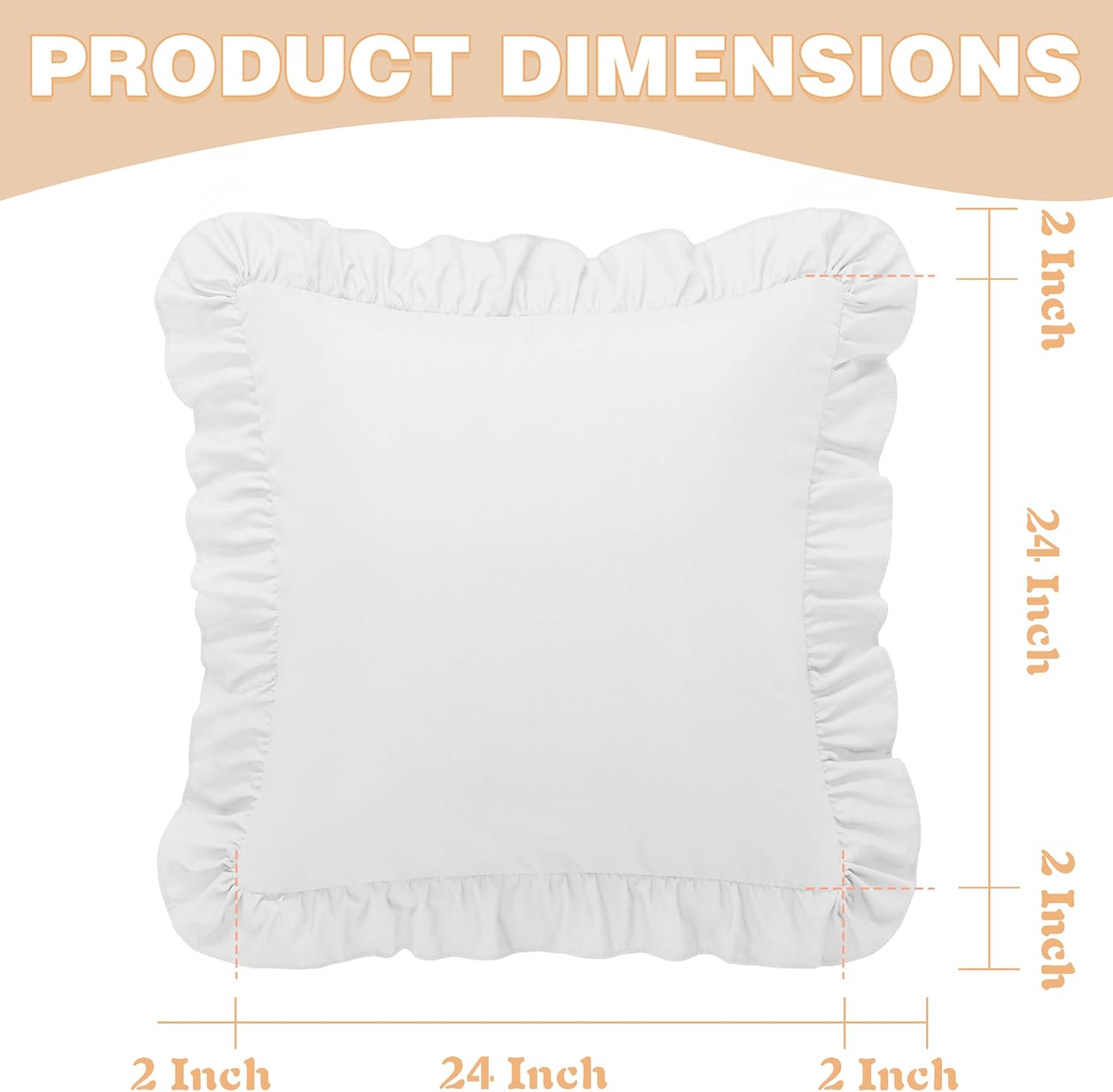 KKJIAF Ruffle Pillow Cases 24x24 Inches, White Square Ruffled Pillow Covers Set of 2, Microfiber Wrinkle Resistant Pillow Shams with…