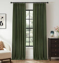 INOVADAY 100% Blackout Curtains for Bedroom, Black Out Curtains 90 Inch Long, Clip Rings Linen Blackout Drapes, Thermal Insulated Room…
