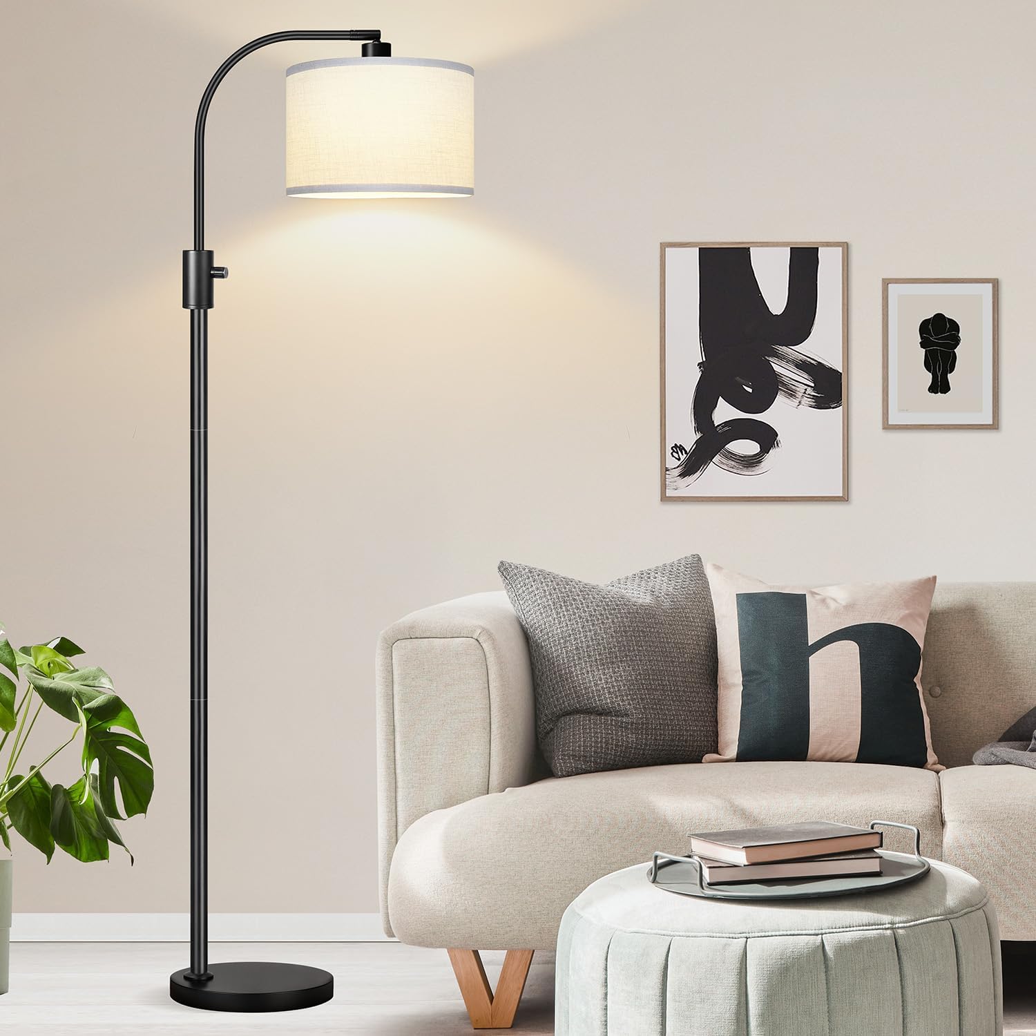Nintiue Upgraded Modern Arc Dimmable Tall Standing Floor Lamp with White Shade, 1200 Lumens LED Bulb Included, for Living & Reading Room…