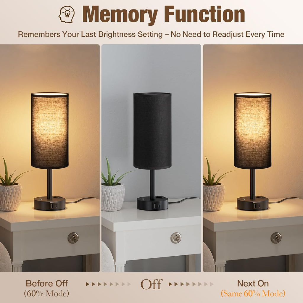 Aooshine Touch Bedside Table Lamp with Memory - Stepless Dimmable Lamp for Bedroom, Small Nightstand Lamp with Dual USB Charging Ports and…