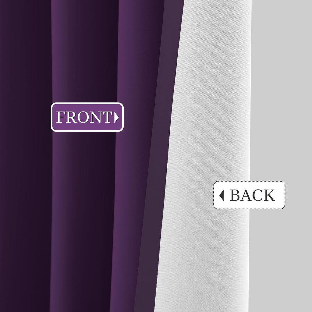 Yakamok Room Darkening 100% Blackout Curtains Grommet Window Treatments with 2 Thick Layers-Purple Thermal Insulated Drapes Set of 2 Panels…