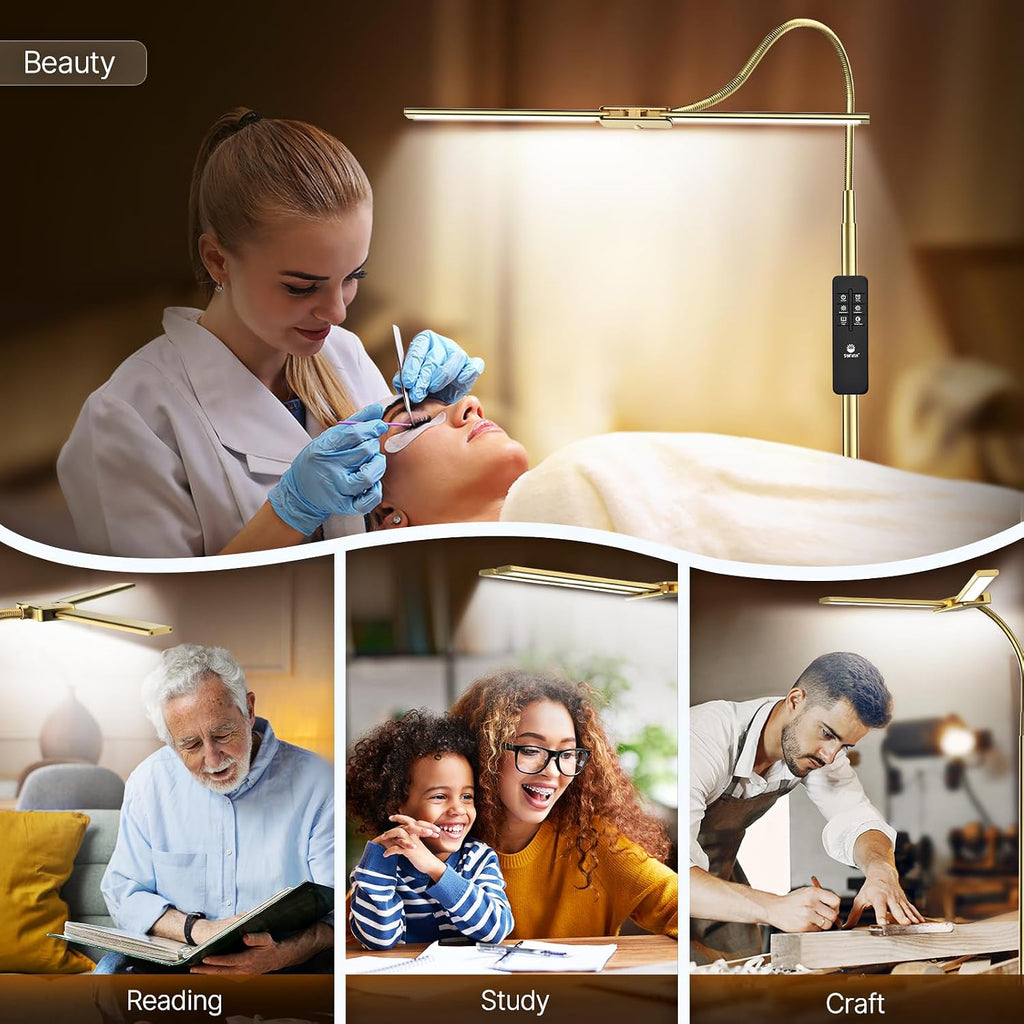 Syrinx LED Floor Lamp, 18W 2000LM Bright Reading Floor Lamp for Office, Gesture & Remote Control, Dual Head Gooseneck Standing Lamp…