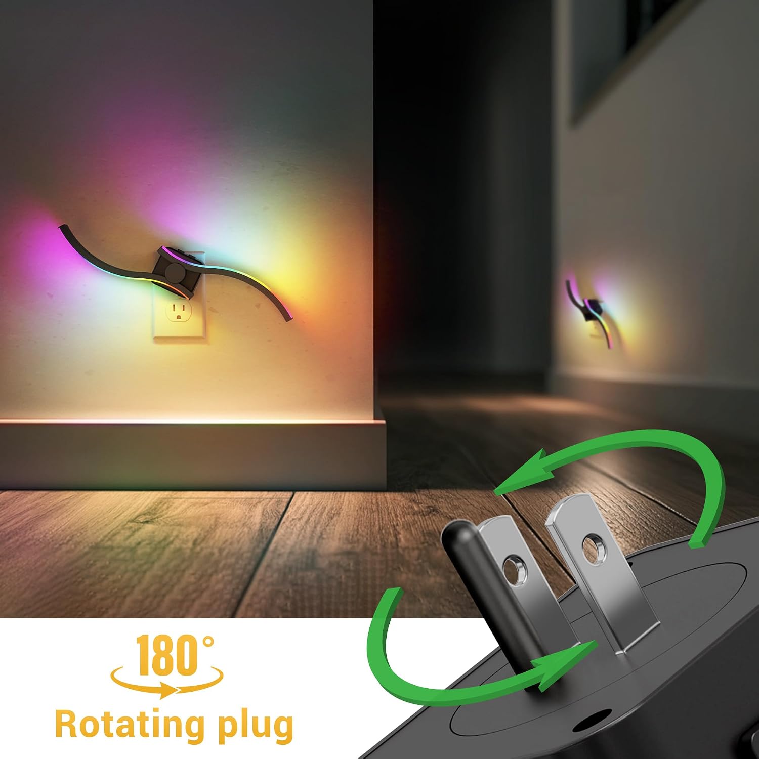 L LOHAS LED Night Light, Night Lights Plug into Wall, Modern Nightlight with Dusk to Dawn Sensor, 3000K & RBG Dimmable Wave Plug in Night…