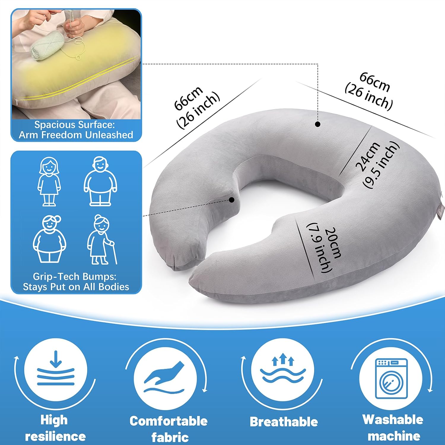 Ergonomic U-Shape Gaming & Lap Pillow - Crochet Pillow & Reading Support Pillow with Arm Relief, Comfort for Gamers, Crafters & Book…