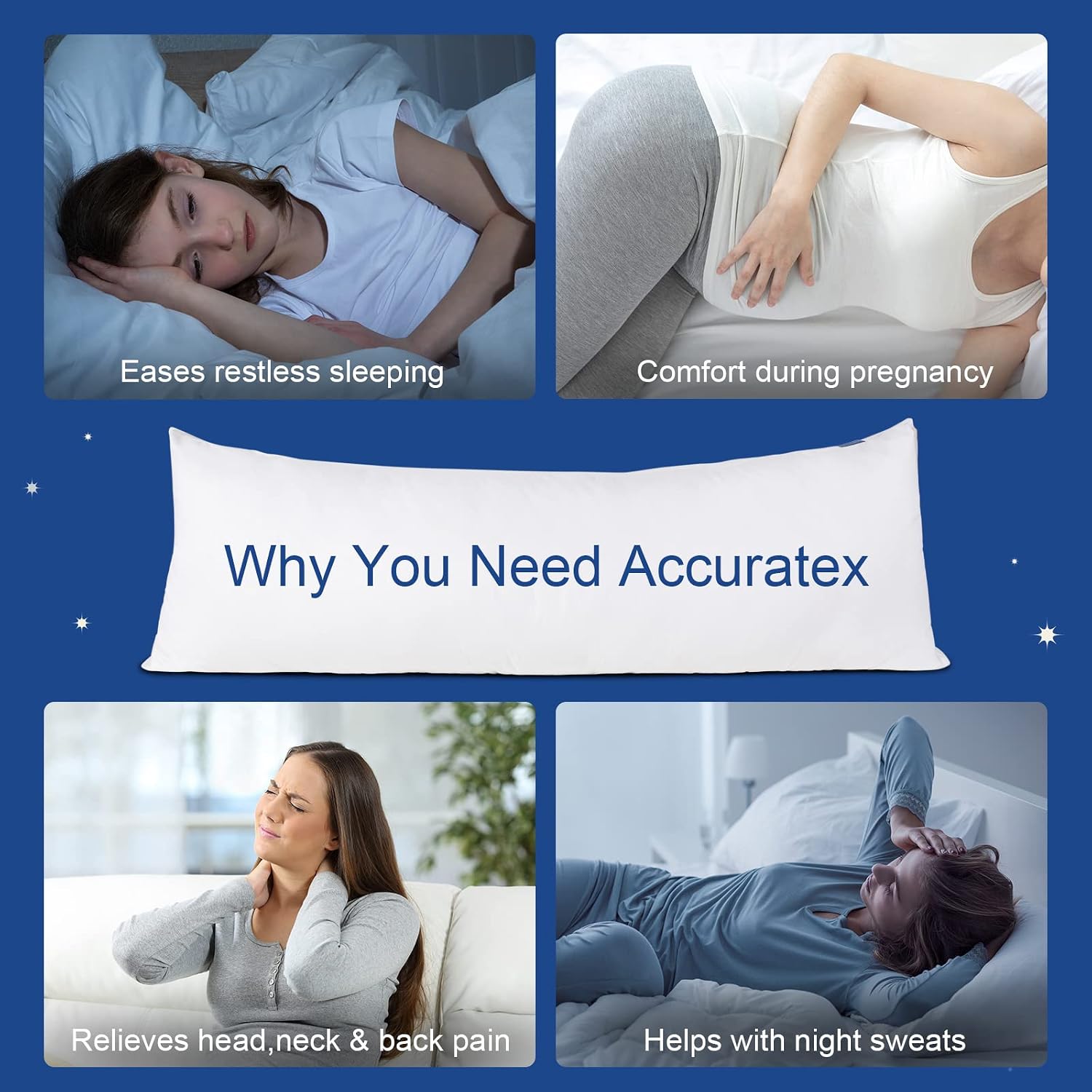 Accuratex Full Body Pillow for Adults - Hybrid Shredded Memory Foam Firm Body Pillow with Soft Fluffy Down Alternative Cotton Cover - Adjus…