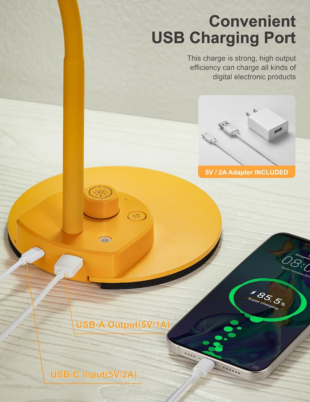 BOHON LED Desk Lamp with USB Charging Port, 3 Color Modes Fully Dimmable Reading Lamp, Auto Dimming Task Lamp, Flexible Neck Table Light…