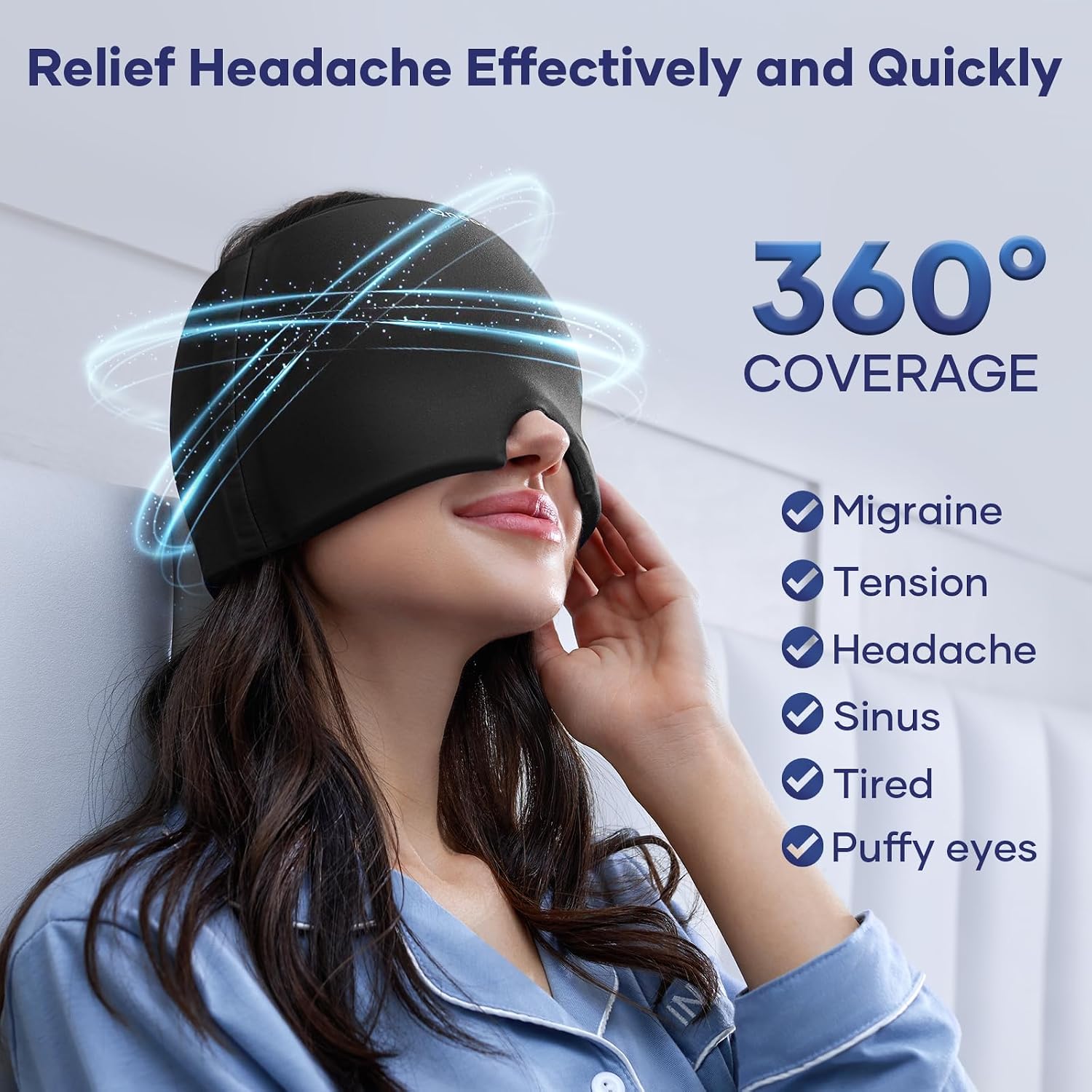 Qnoon Migraine Relief Cap, Headache Relief Cap Mask Products, Cooling Odorless Gel Ice Head Wrap for Tension, Stress, Hangover & Puffy Eyes…
