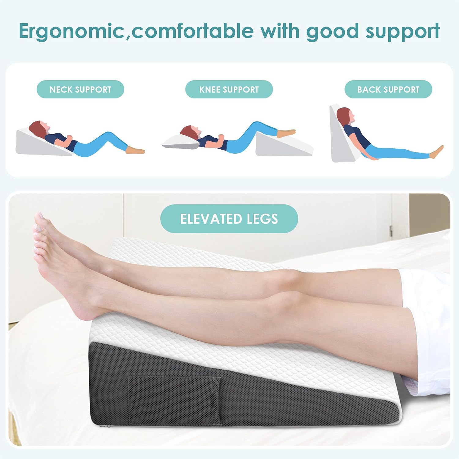 Cozymaker 7.5" Bed Wedge Pillow for Sleeping After Surgery, Back Support, Leg Elevation, Gerd Acid Reflux, Neck Pain, Snoring, Cooling…