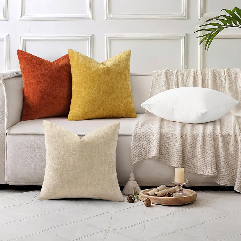 decorUhome Chenille Beige Throw Pillow Covers 26x26 Inch Set of 2, Decorative Soft Couch Pillow Covers Solid Dyed Accent Farmhouse Neutral…