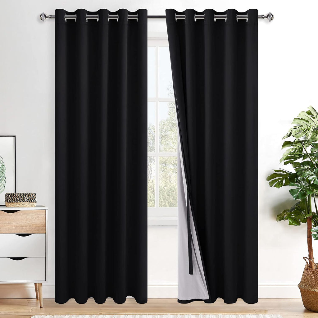 Xwzo 100% Blackout Curtains with Tiebacks- Heat and Full Light Blocking Window Panels with Grommets & Thermal Insulated Draperies for Wide…