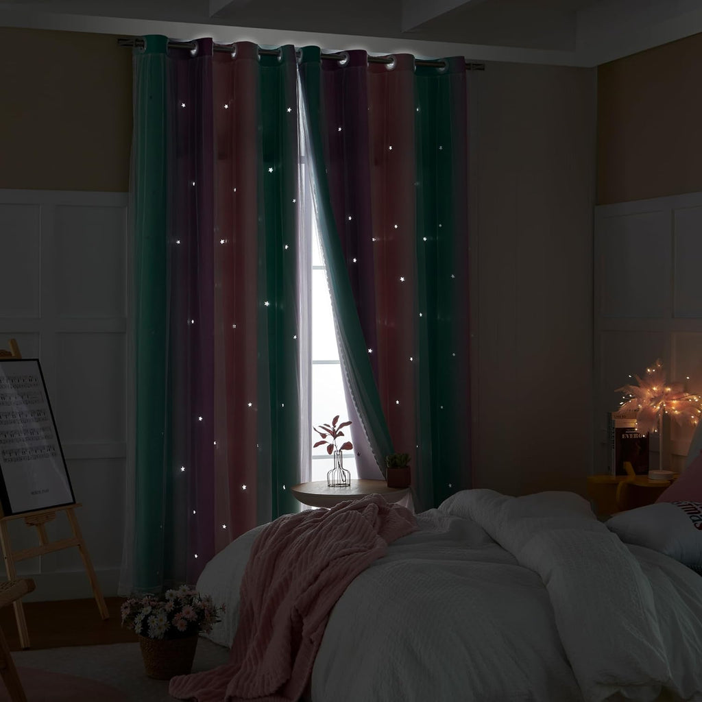 Addsomecolortolife XiDi Curtains for Girls Bedroom Kids Room Unicorn Princess Theme Room Darkening 63 inches Long Wall Decals Pink Purple G…