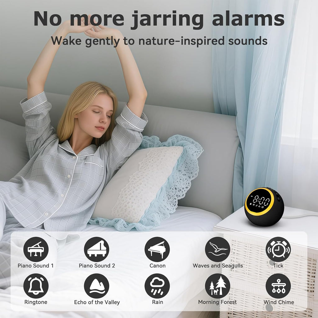 Alarm Clock with White Noise: White Sound Machine with 30 Soothing Sounds, 10 Soft Wake-Up Sounds, 32 Adjustable Volume & Timer, Memory…