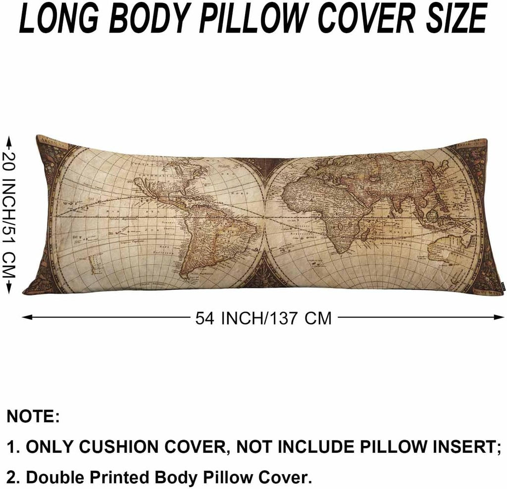 Body Pillowcases with Zipper Retro World Map Cozy Body Pillow Covers Cushion Cover 20 X 54 Inches, Old World Map Brown Outdoor Body…