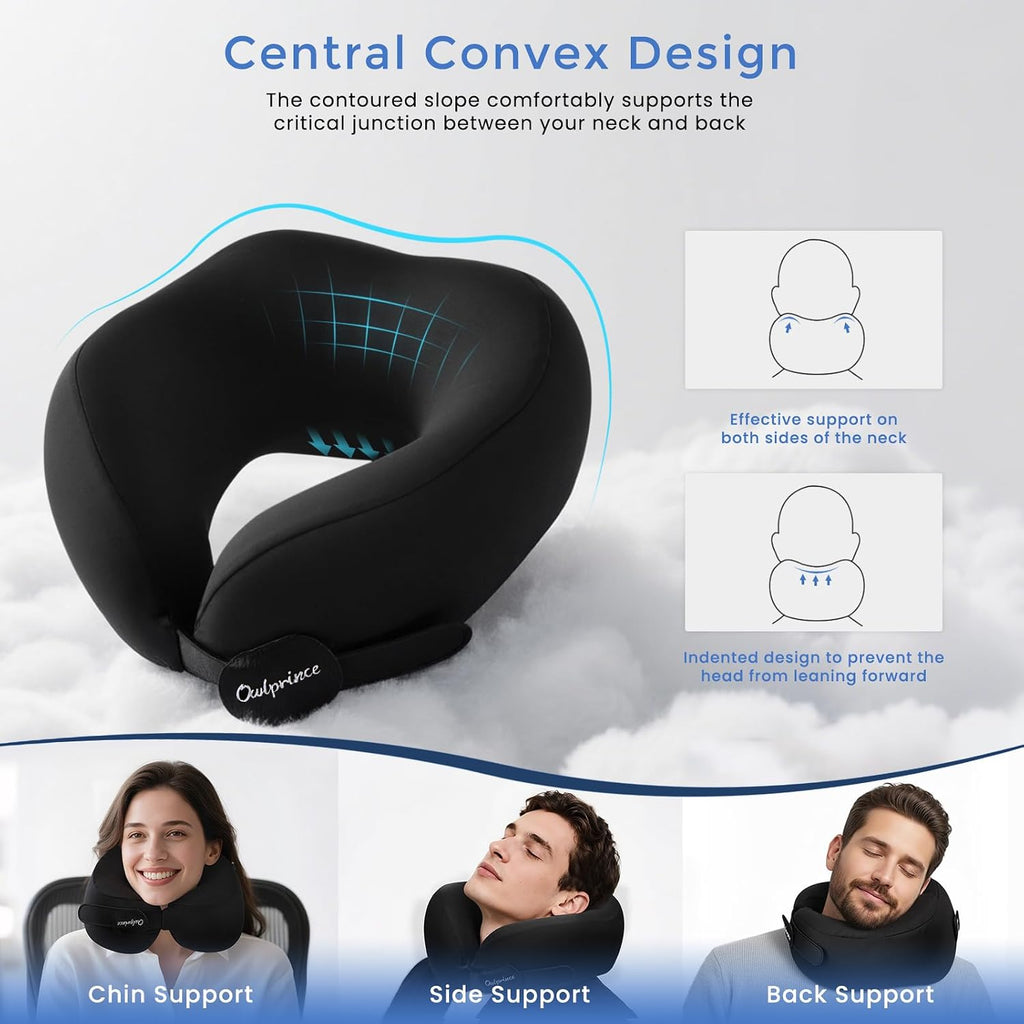 Travel Neck Pillow for Airplane, Neck Travel Pillow, Upgraded Soft 100% Pure Memory Foam - Lightweight and Stowable - Ergonomic Design…