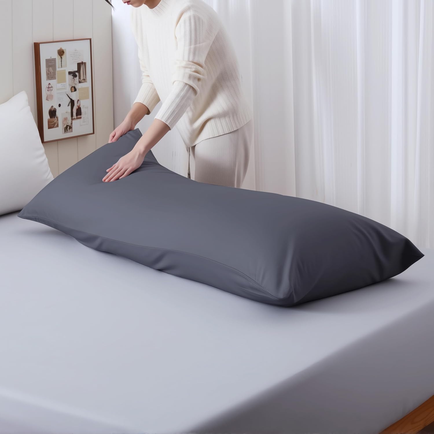 ShunjieHome Body Cooling Pillow Case, Viscose Derived from Bamboo Long Pillow Protectors, 400 TC Soft Silky Breathable Summer Body Pillowcas…