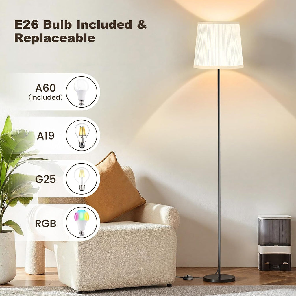 Sibrille Floor Lamp with Pleated Shade, 62" LED Dimmable Standing Lamp with Foot Switch, Color Options, 9W E26 Bulb Included, Modern Readin…