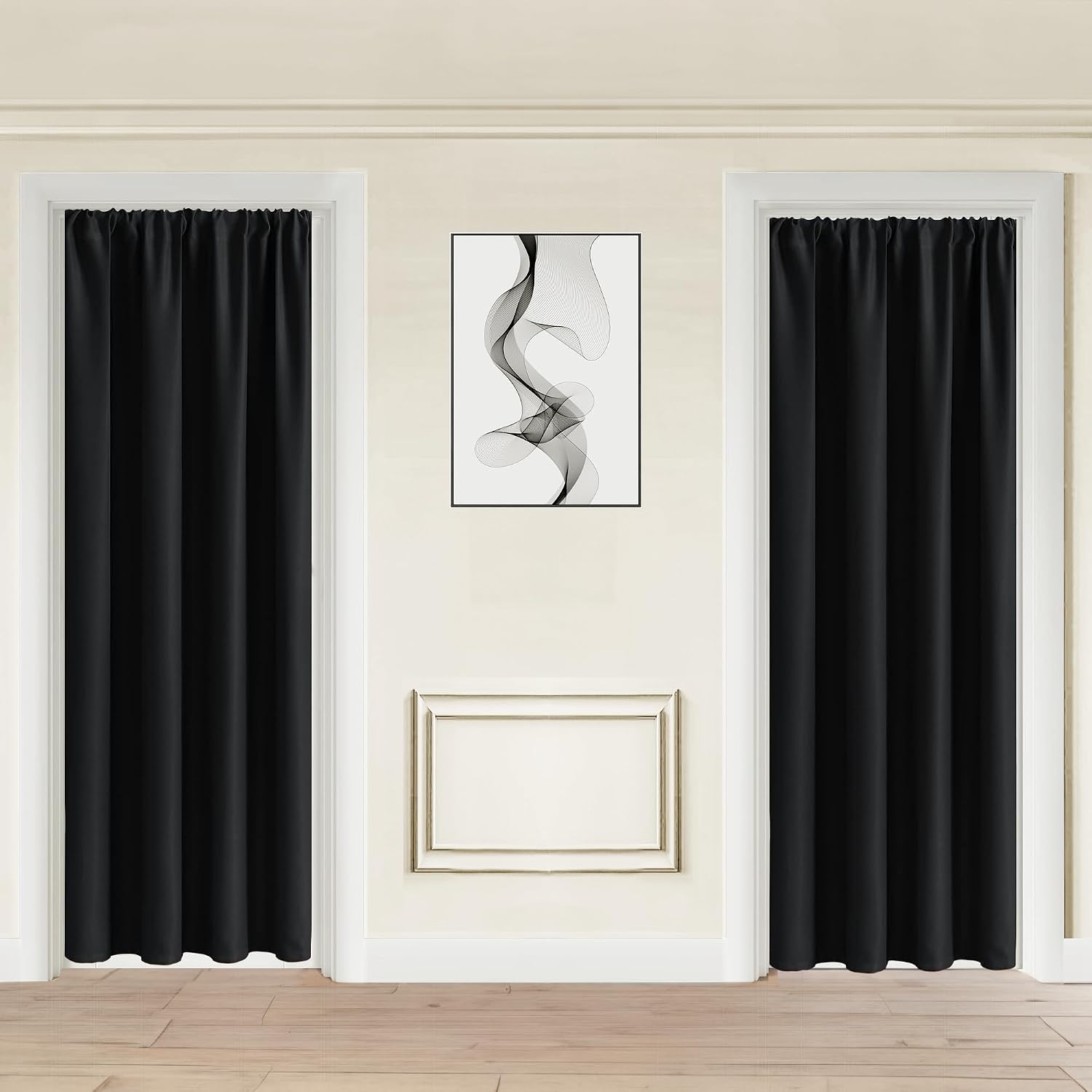 Jiuzhen Blackout Doorway Curtains 80 inch Length - 2 Panels Thermal Insulated Privacy Soundproof Rod Pocket Closet Door Curtains Room Divid…