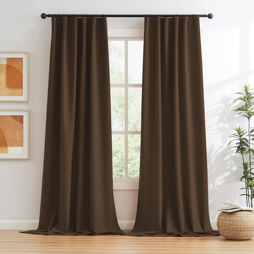 Keqiaosuocai Linen Blackout Door Curtains for Doorway 80 Inches Long, 100% Black Out Thermal Insulated Canvas Look Curtain Drapes Chocolate…