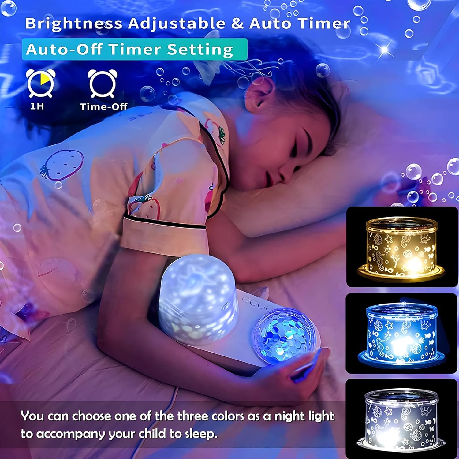 ONXEBornforqualityNeverWasteYourMoney Ocean Kids Night Light Projector,360°Rotating Jellyfish Lamp Projector with 7 Films & Timer Sensory L…