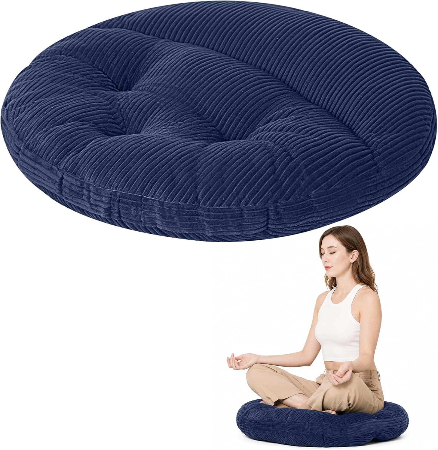 Meditation Cushion, Extra Large Floor Pillow Cushion for Adults, Round Tufted Japanese Meditation Pillow for Tatami Living Room, Yoga…