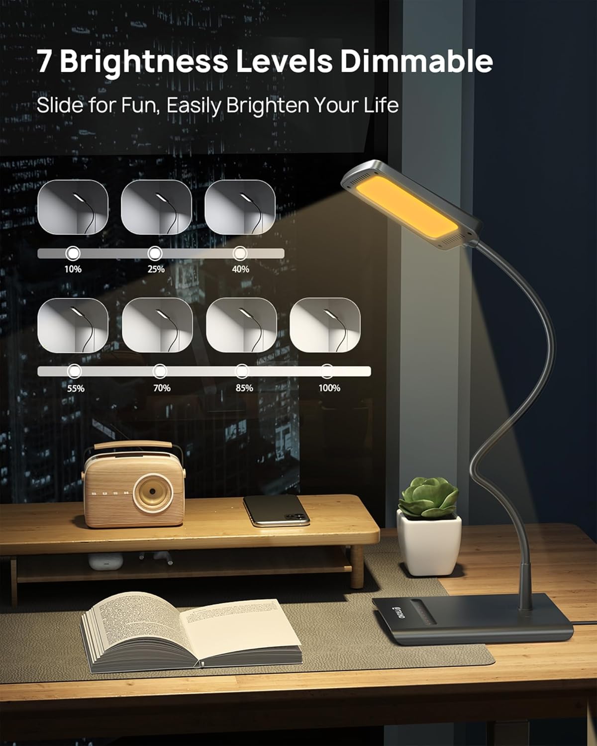 TRONDOfficial TROND Desk Lamp, Bright Dimmable Eye-Caring Table Lamp, 3 Color Modes 7 Brightness Levels, Flexible Gooseneck, Touch Control,…